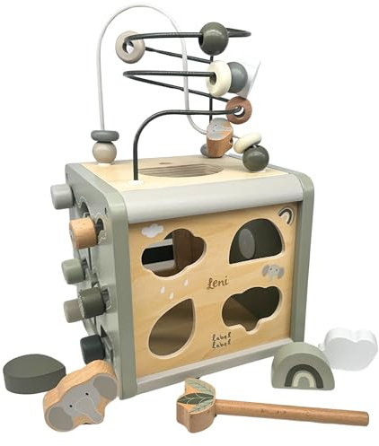 KIDSLINO Motorikwürfel aus Holz in Olive I Motorikspielzeug ab 1 Jahr personalisiert mit Name I Aktivitätswürfel als Geschenk zum 1. Geburtstag für Mädchen I Activity Cube ab 12 Monate