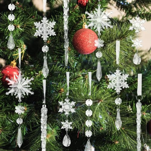 12 Christbaumschmuck Schneeflocken Eiszapfen Anhänger Weihnachtsbaum Deko