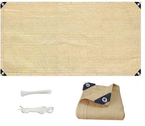 MAODUZI Schattierungsnetz 170x360cm, Sonnenschutz Wintergarten Wasserdurchlässig Segeltuch Meterware mit Kabelbinder und Kordel für Outdoor Pergola Fenster - Beige