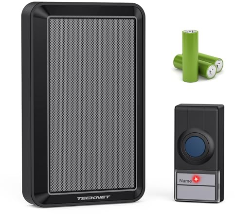 TECKNET Wireless Doorbell, 130dB Loud Wireless Battery Doorbell, Black | IP65 Waterproof Door Bells Wireless Cordless, 400M/1312ft Long Range, 38 Melodies, Ideal for Hard of Hearing or Elderly