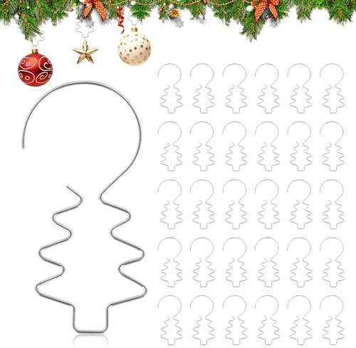 Dwafill 100 Stück Weihnachtskugel Haken mit Stern, Christbaumkugeln Aufhänger Weihnachtskugel, Metallhaken Dekohaken, Perfekt für Weihnachtskugeln (Silver Tree)