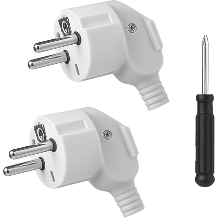 Stecker 230v, 2 Stücke Schuko Stecker mit Schraubendreher | Stromstecker 230V mit Knickschutztülle, Winkelstecker für 8-10mm Kabel IP20, Langlebig und Bruchfest, Weiß