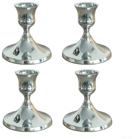 4 Stück Vintage-Kerzenhalter, konische Metallkerzen, für viktorianische antike Dekoration, Esstisch, Weihnachten, Hochzeit, Mittelstück, Wohnzimmer (Silber (4))