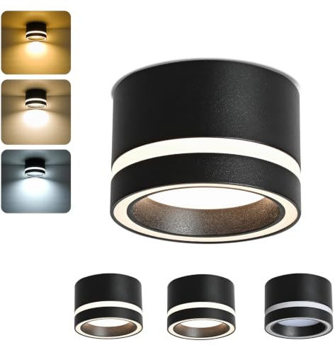 Gleonlux Aufbauspot Deckenspot Schwarz flach, Aufbaustrahler 6W CCT 3000K/4000K/6500K, LED Spots Dimmbar, Aufputz Spots 230V mit GX53 Fassung, Deckenstrahler Aluminium für Schlafzimmer, Bad 4Stück