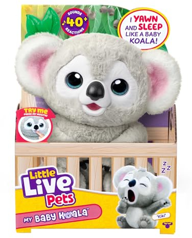 LITTLE LIVE PETS My Baby Koala Kiki, Koala Stuffed Animal | Interactive plush with 40+ sounds and reactions, blinking eyes, yawning, and a 2-in-1 eucalyptus leaf teether