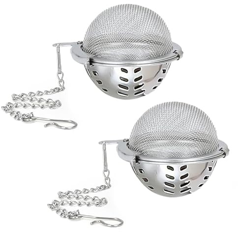 iJiZuo 2 Pack Tea Strainer Infuser Ball, with Extended Chain Hook | for Loose Leaf Tea, Herbal Tea, Mugs Teapots Spice(Diameter 3.2cm-4cm)