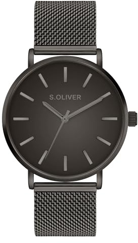 s.Oliver Herrenuhr - 40 mm - analoge Armbanduhr mit Quarzwerk - Mesh- und Lederband - flaches Gehäuse - 3 Zeiger - hoher 3 ATM wasserdicht - Kratzfest
