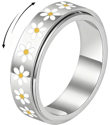 XFSRG Anti-Angst Anxiety Ring Damen Drehbarer Gänseblümchen Fidget Ring aus Edelstahl Anti-Stress Schmuck Gegen Angst Geschenk für Frauen Entspannung