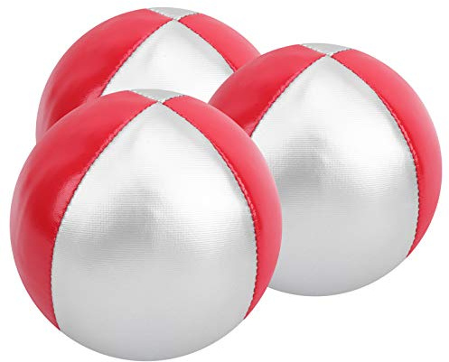 OVAQUIXI 3-teiliges Jonglierball-Set – Hochwertige PU-Leder-Wurfbälle für Anfänger und Profis (2,5 Zoll, Tragbar, drinnen/draußen) (rot/Silber)