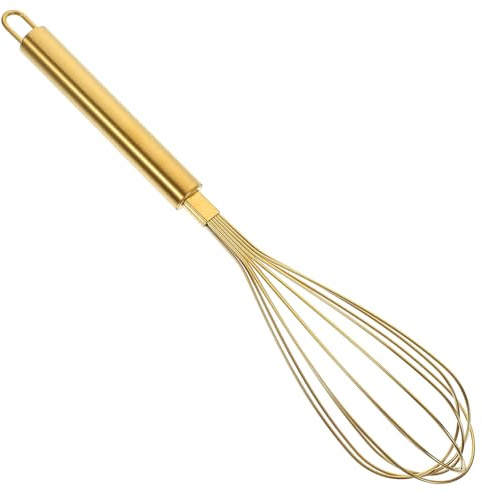 Amosfun Frusta Manuale per Uova in Acciaio Inox 304 Oro, Sbattitore da Cucina Ergonomico Resistente per Panna, Impasti e Salse, Utensile Multiuso per Casa, Ristorante e Pasticceria, 1