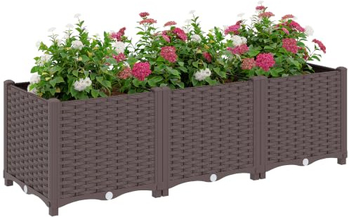 Outsunny Plastic Raised Garden Bed with Legs Self Watering 120 x 40 x 37 cm | Elevated Planter Boxes, Drainage Holes and Plugs, Easy Assembly, Outdoor Planter Box for Vegetables, Flowers, Herbs
