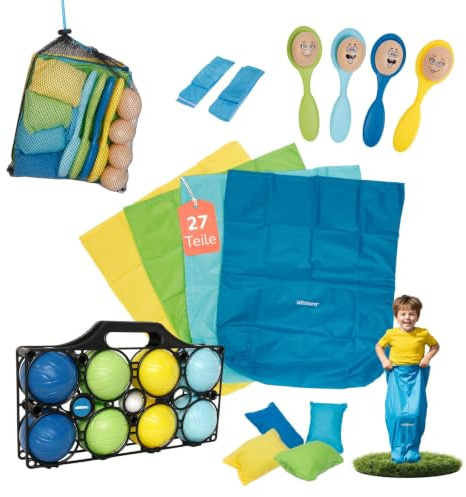 alldoro Boccia Set für Kinder, Gartenspiele, Kindergeburtstags-Spiele | für Kindergeburtstag & Feiern, Outdoor Partyspiele mit Wurfspielen, ideal als Geschenk für Kinder, Für Kinder ab 3 Jahren