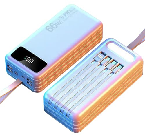 Power Bank Da 120000 MAh Caricabatterie Portatile A Ricarica Rapida, Batteria Esterna Integrata 3 Cavi Di Uscita E 1 Di Ingresso E Torcia Compatibile Con Piccoli Dispositi(Size:100000mAh,Color:Bianco)