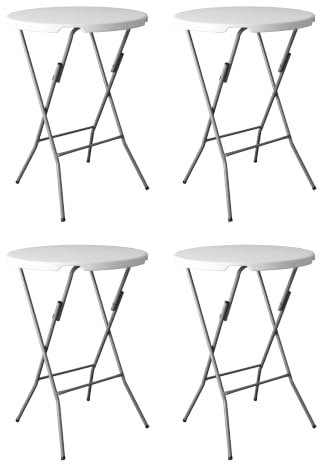 ADANITY Pack 4 Mesas Altas de Cóctel 80 cm Redonda Plegable - Altura 110 cm - Tablero HDPE Blanco - Estructura Acero 22 mm - Recepciones Ferias Hostelería - Mesa de Bar Interior Exterior