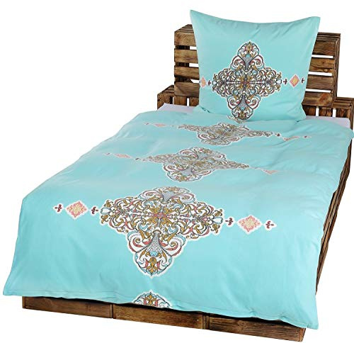 2tlg Winter Bettwäsche Set Fleece Microfaser 135 x 200 cm + 80 cm x 80 cm NEU Streifen Ornamente Beige Mandala Türkis