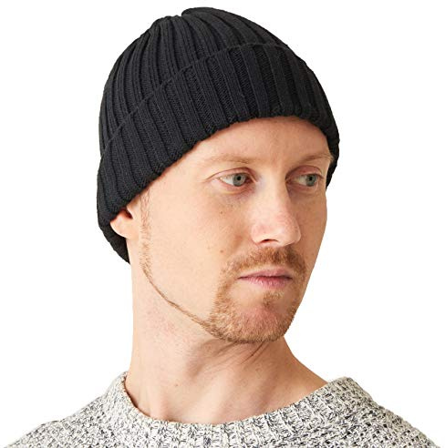 CHARM Hombres Fisherman Gorros Beanie 100% Algodón Damas Tejido Gorros Beanie Gorra Clásico Diseño Sencillo Acanalado Flojo Sombrero Negro
