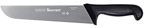 Starrett Professional Butchers Knife - BKB203-10 Wide Straight 10 Inch Ultra Sharp Sanitized Steel Blade - Black Handle Kitchen Chef's Knife