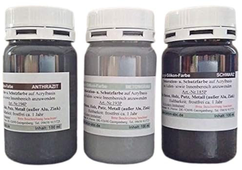 Betonfarben Tester je 100ml Anthrazit, Schwarz, Grau - Acrylsilikon für innen und außen