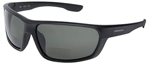 Urbanium Eyewear Modell Oslo – sportliche Sonnenbrille in schwarz - polarisierend mit unauffälligen Lesefenster im unteren Bereich der Gläser. Erhältlich in verschiedenen Stärken.