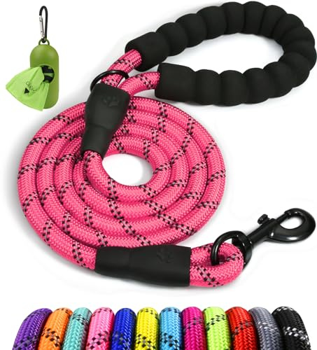 Taglory Laisse Chien Corde, Poignée Rembourrée, 1,5 m, Rose