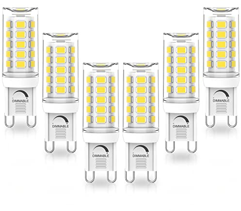 YUIIP G9 LED Bulb Dimmable, 4W, 40W Halogen Equivalent, 5000K Daylight White, AC 120V G9 Bi Pin Base Light Bulbs, 380LM, No Flicker, 360° Beam Angle, Pack of 6