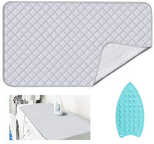 JOYSOG Alfombrilla de planchado para encimera de mesa con almohadilla de hierro, manta portátil de viaje, plegable, gruesa resistente al calor, cubierta para secadora