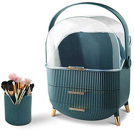 Galatée Make-up-Organizer, Büro, Schubladen, Aufbewahrung von Schmuck, aus Kunststoff, Aufbewahrungsbox für Kosmetik, Staubschutz, verschiedene Behälter, für Zuhause, Make-up-Organizer, Grün, grün,