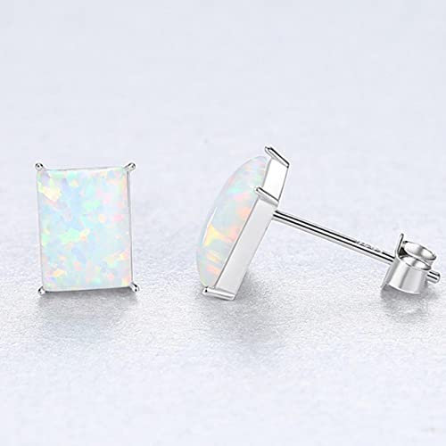 Blaue Opal Ohrstecker Für Frauen 6mm X 9mm Quadratischer Feueropal 925 Sterling Silber Ohrring Edler Schmuck