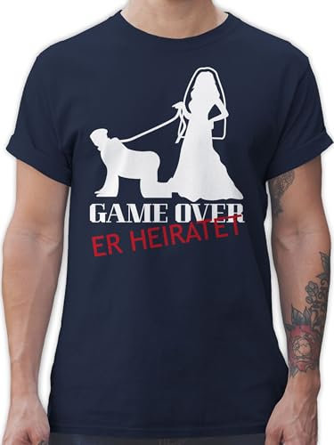 T-Shirt Herren - JGA Junggesellenabschied Männer - Game Over - Er Heiratet - L - Navy Blau - braeutigam Tshirt Shirt polter jungesellenabschied Groom Tshirts Hochzeit Outfit Mann Polterabend
