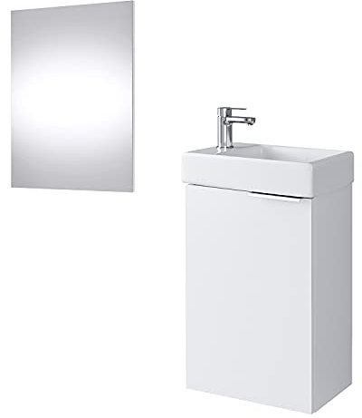 Planetmöbel Waschtischunterschrank mit Spiegel Badmöbel Set 40cm für Badezimmer Gäste WC Weiß