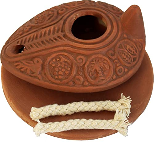 Holy Land Market Herodian Oil Lamp Replica - Ancient Biblical Byzantine Lamp with Plate, Holy Land Lamp