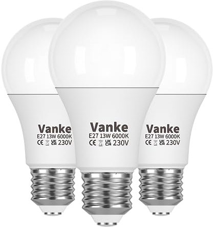Vanke E27 Screw LED Bulb, 13W(100W Equivalent), Cool White 6000K, Pack of 3 | 1200 Lumen, ES A60 Bulbs, Large Screw in Light Bulbs, Energy Saving, Non-dimmable