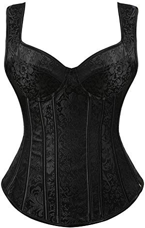 WLFFW Bustino Corsetto Spallacci Medievale Corpetto Donna Sexy (EU(34-36) M, Nero)