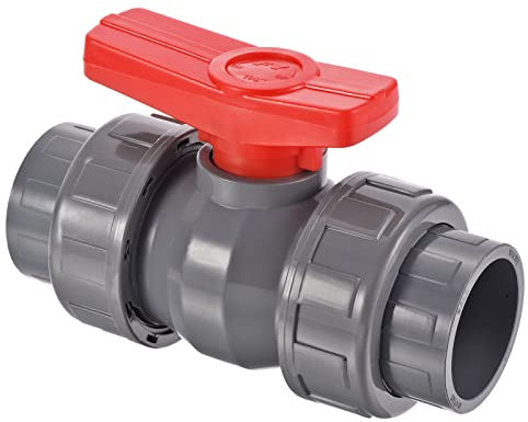 PATIKIL 40mm ID Double Union Ball Valve, 1 Pack PVC Socket Type Shut-Off Valve Switch for Water Flow Control, Gray
