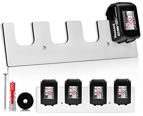 Trand Väggfäste för 4 Makita batterier I batterihållare för Makita inkl. premium monteringsmaterial I robust batterihållare för ordning i verkstad och garage I tillverkad i Tyskland