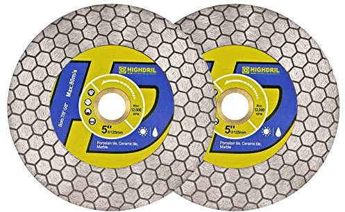 HIGHDRIL Disco Diamante Porcelanico 125mm - Hexagonal Doble Uso Lateral Disco de Corte y Desbaste para Cerámica Porcelánico Mármol Piedra Artificial Granito