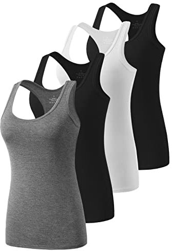 Ymmchy Workout Tank Top Damen Racerback Shirt Tanktop Unterhemd 4er-Pack Black/White/Black/Gray L