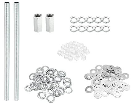 PATIKIL M10 Filetage 20cm Lampe Tige Filetée Trousse avec Écrous Blocage Rondelles, Assortiment de Fixations pour Lustre Plafond Luminaire Bricolage, Placage Zinc