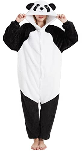 LATH.PIN Pyjamas jumpsuit panda unisex vuxna djur onesie cosplay halloween karneval kostymer dam pyjamas djurdräkter vinter, svart, XL