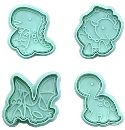 NentMent 4 Pack Dinosaur Cookies Cutter Mold 3D Biscuit Embossing Mould Fondant Cakes Cutters Animal Crackers Spring Stamp Plunger Cutter DIY Dino Forms for Sugar Pastry Cake Kitchen Tools (Green)