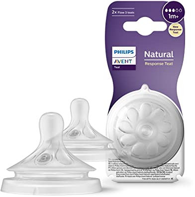 Philips Avent Natural Response Bottle Teat - 2 x Baby Bottle Flow 3 Teats for Newborn Babies, 1+ Months, BPA Free (Model SCY963/02)