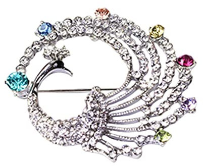 MOGSA Brosche Damen Brosche Bauhinia Brosche Anstecknadel Strass Brosche Corsage Hochzeit Brosche - Silber Pfau