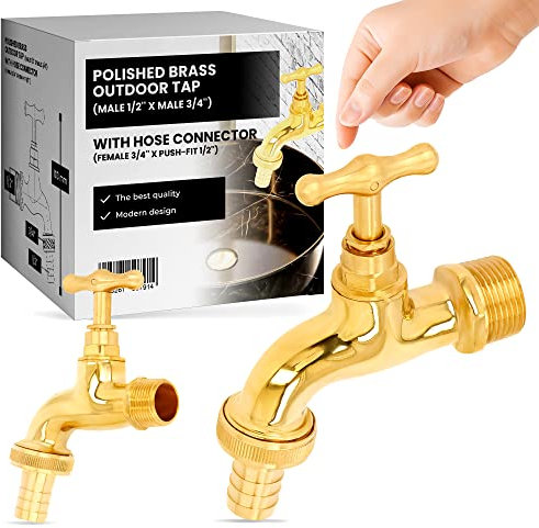 Garten Wasserhahn Kugelhahn Messing Blank-poliert Zapfhahn 1/2'' x 3/4'' AG Schlauchanschluss 3/4'' IG x Steckanschluss | Auslaufhahn Außenwasserhahn Auslaufventil Gartenhahn
