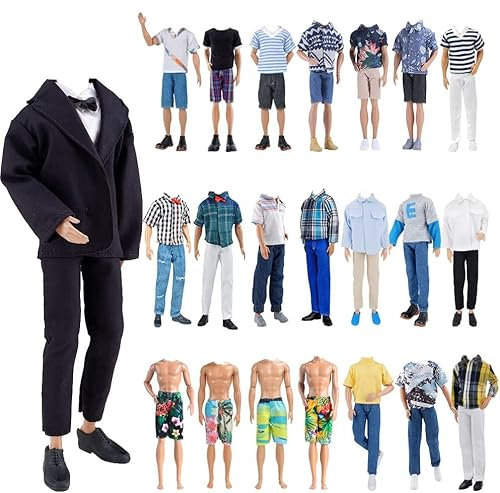 IMAGINE 10-teilige Fantastische Packung = 5 Sets Mode Freizeitkleidung Outfit für Jungen Puppe zufällige Stil (Freizeitkleidung + schwarzer Anzug + Badebekleidung)