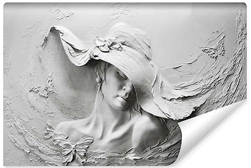Muralo - Fototapete 3D Effekt - Vliestapete Tapete 3D - Tapeten für Wohnzimmer Schlafzimmer - Tapete mit Beton-Optik - Fototapete Frau mit Hut - Tapete mit Flachrelief Br. 180cm x Hö. 120cm