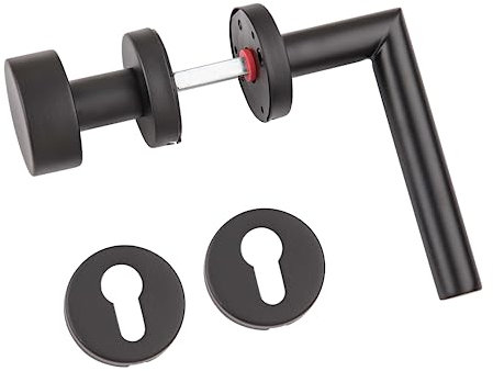 Gedotec Set di maniglie a leva nero opaco [Set di maniglie a leva Maniglia/pomello] 1x ferramenta per porte con rosetta rotonda I Maniglie per porte interne L-FORM I Maniglia per porte con spessore
