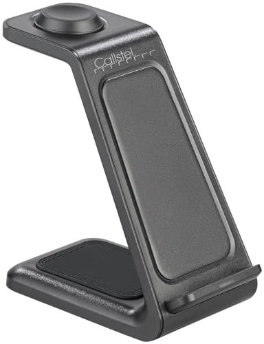Callstel Tisch-Ladestation: 3in1-Ladestation 20 Watt für iPhone, Apple Watch und AirPods, schwarz (Handy kabellos, Apple Watch Charger Portable, Uhr)