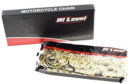 Hi Level Cadena de motocicleta resistente, 520H-120 en oro, 120 eslabones, paso 520, con enlace de conexión dividido