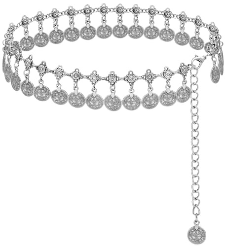 LIMHOO Western Cowgirl Gürtel für Damen Concho Metall Gürtel Kette für Kette Verstellbar (XL0463 Doppelt Silber Klein)