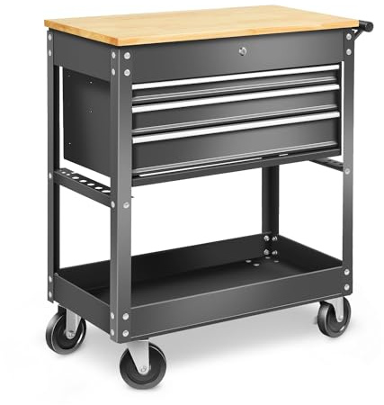 DNA Motoring 3-Drawer Rolling Tools Chest, Rolling Tool Storage Cabinet, Heavy Duty Mechanic Tool Cart, Trolley Organizer for Garage, Warehouse, Workshop, Black, TOOLS-00403
